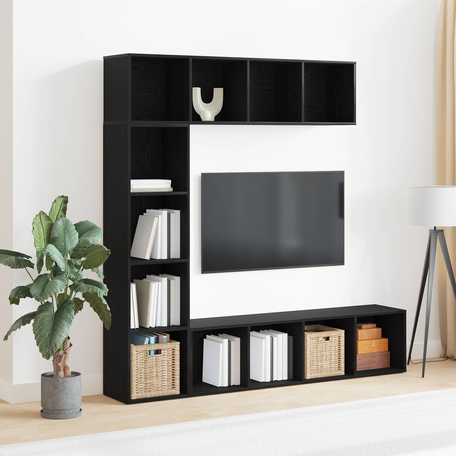 Boekenkast 3 pcs Zwart Eiken 36 x 30 x 143 cm Bewerkt hout is nu te koop bij PeponiXL, paradijselijk wonen!