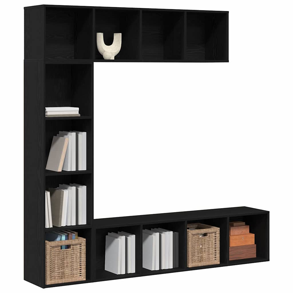 Boekenkast 3 pcs Zwart Eiken 36 x 30 x 143 cm Bewerkt hout is nu te koop bij PeponiXL, paradijselijk wonen!