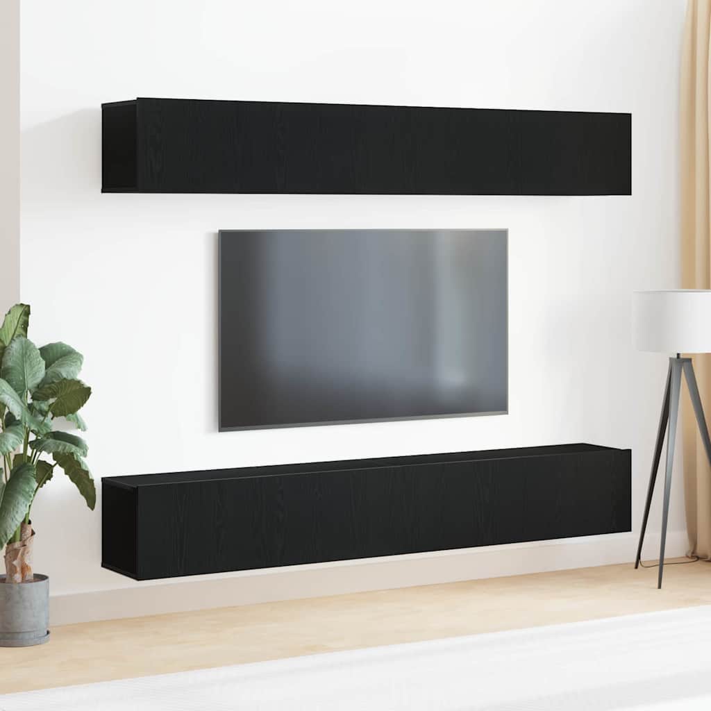 Tv-meubelset 4 pcs Zwart Eiken 100 x 30 x 30 cm Bewerkt hout is nu te koop bij PeponiXL, paradijselijk wonen!
