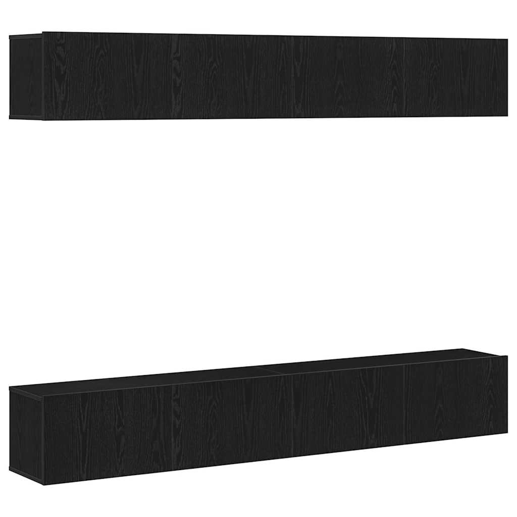 Tv-meubelset 4 pcs Zwart Eiken 100 x 30 x 30 cm Bewerkt hout is nu te koop bij PeponiXL, paradijselijk wonen!