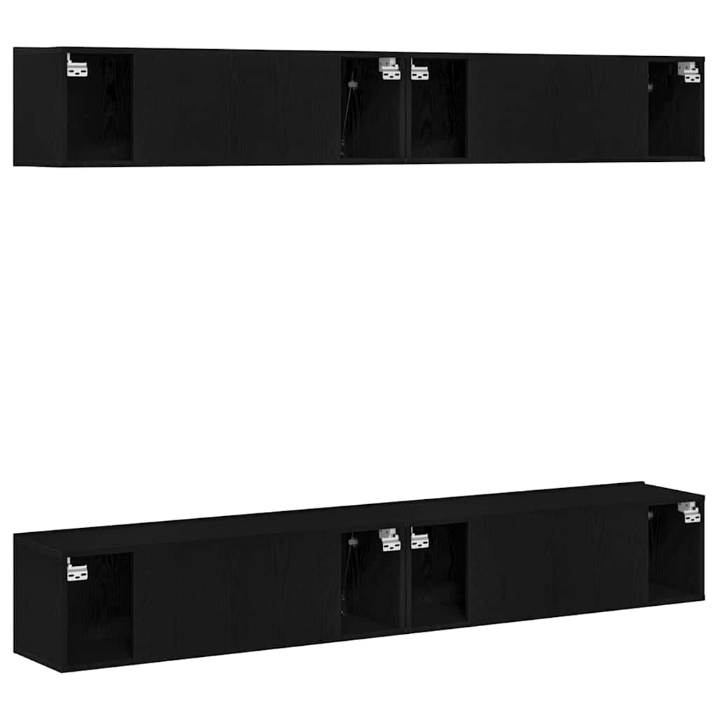 Tv-meubelset 4 pcs Zwart Eiken 100 x 30 x 30 cm Bewerkt hout is nu te koop bij PeponiXL, paradijselijk wonen!