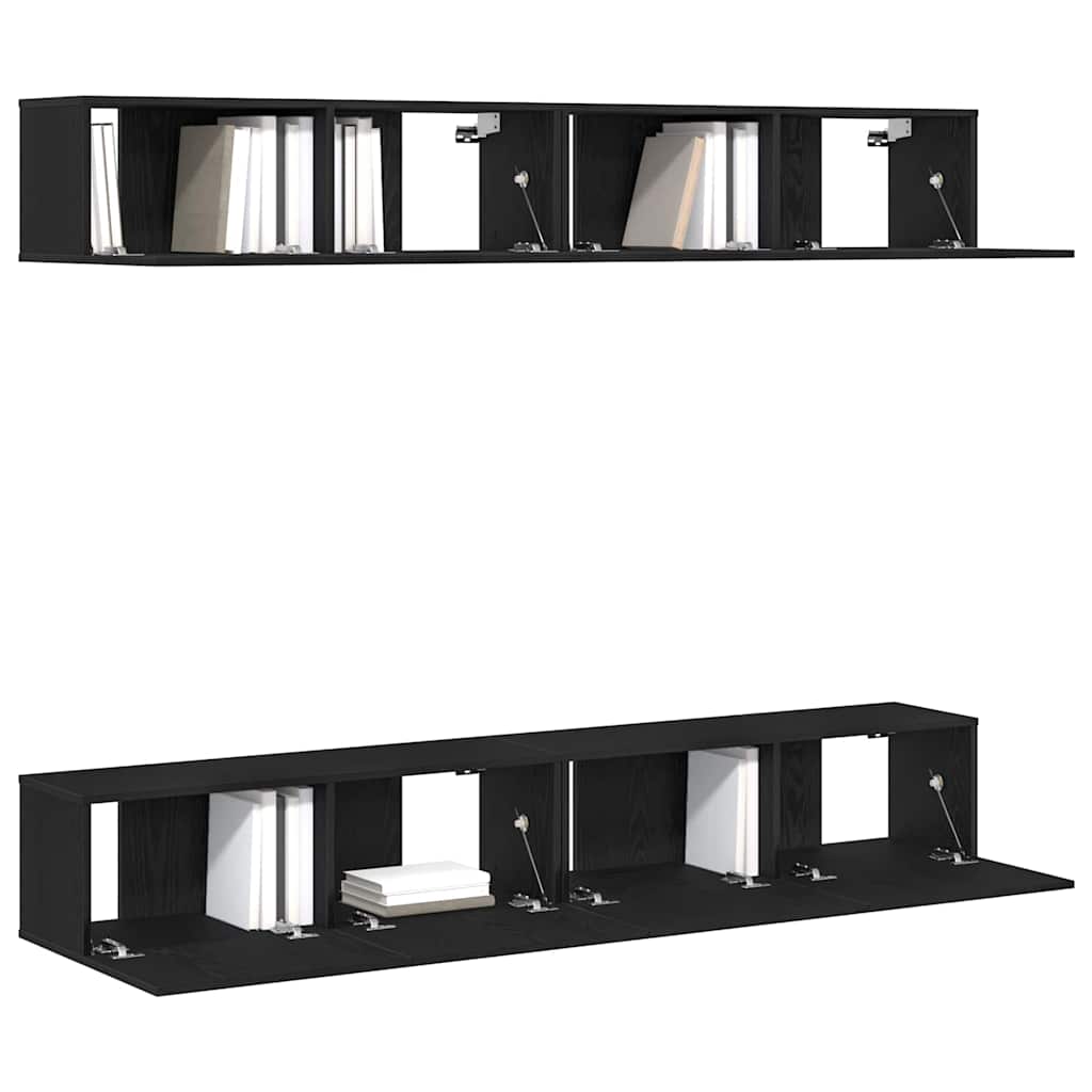 Tv-meubelset 4 pcs Zwart Eiken 100 x 30 x 30 cm Bewerkt hout is nu te koop bij PeponiXL, paradijselijk wonen!