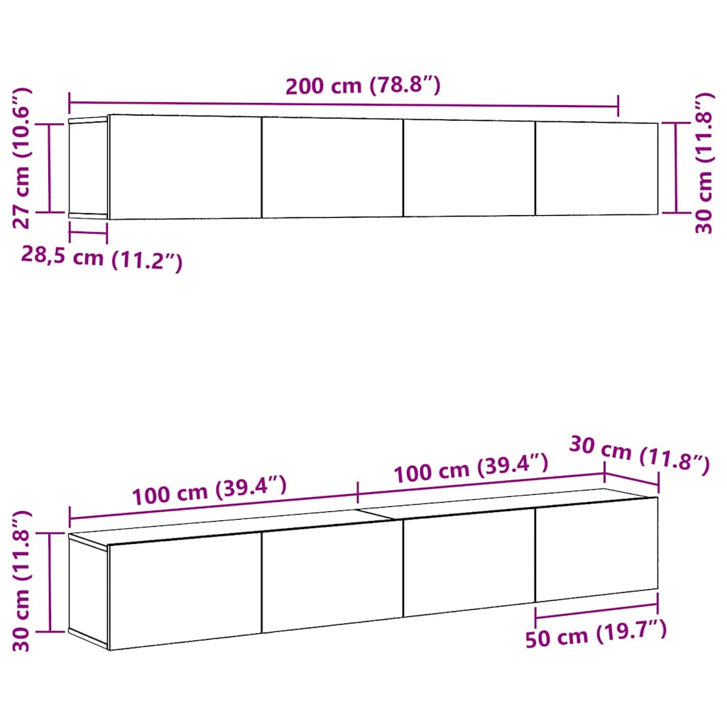 Tv-meubelset 4 pcs Zwart Eiken 100 x 30 x 30 cm Bewerkt hout is nu te koop bij PeponiXL, paradijselijk wonen!