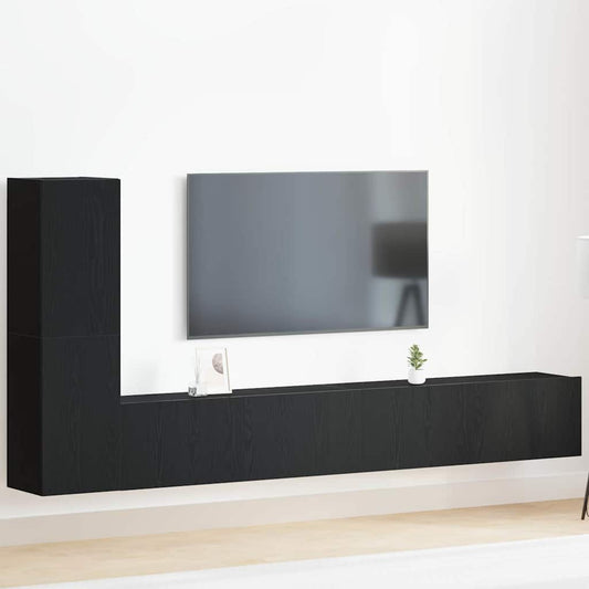 Tv-meubelset Wandgemonteerd Zwart Eiken Bewerkt hout is nu te koop bij PeponiXL, paradijselijk wonen!