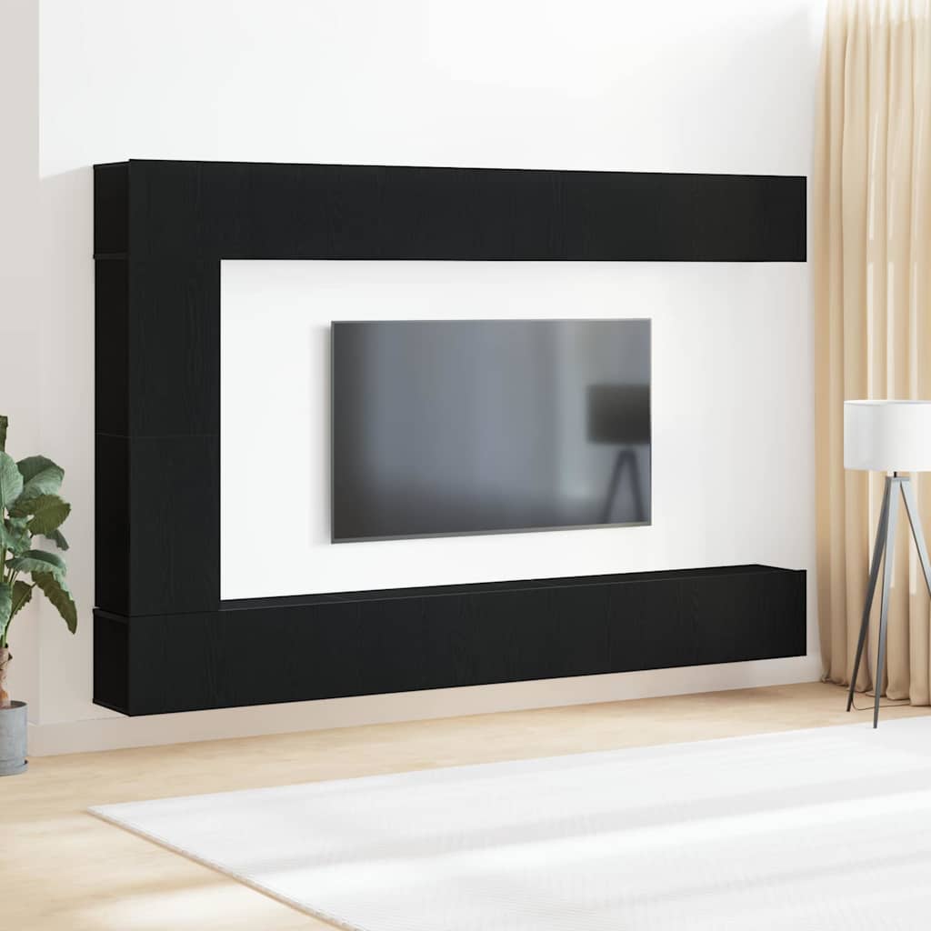 Tv-meubelset Wandgemonteerd 9 pcs Zwart Eiken Bewerkt hout is nu te koop bij PeponiXL, paradijselijk wonen!