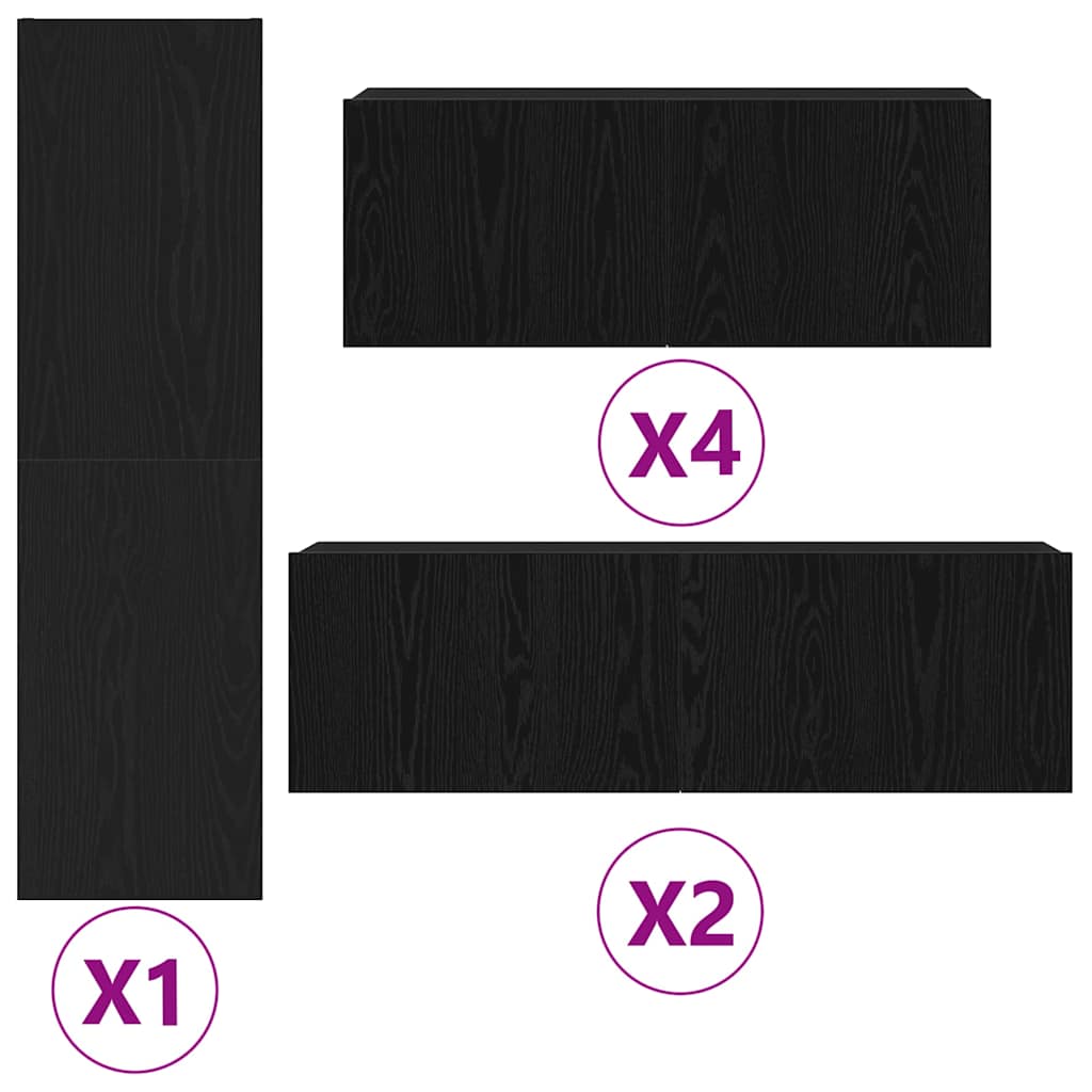 Tv-meubelset Wandgemonteerd 9 pcs Zwart Eiken Bewerkt hout is nu te koop bij PeponiXL, paradijselijk wonen!