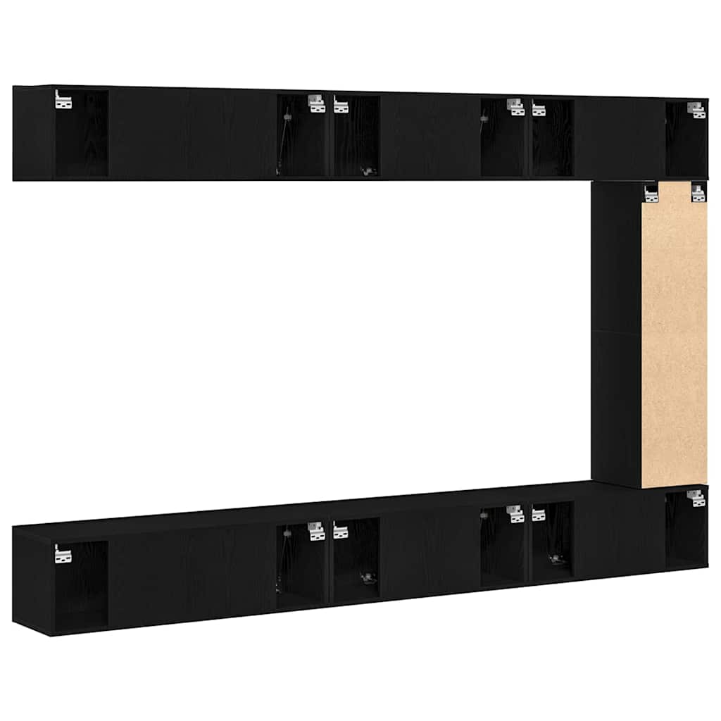 Tv-meubelset Wandgemonteerd 9 pcs Zwart Eiken Bewerkt hout is nu te koop bij PeponiXL, paradijselijk wonen!