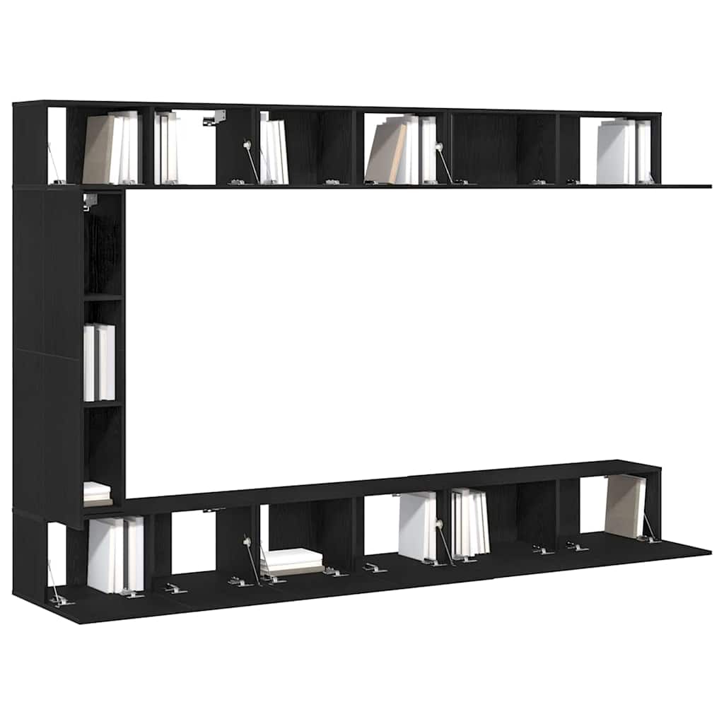 Tv-meubelset Wandgemonteerd 9 pcs Zwart Eiken Bewerkt hout is nu te koop bij PeponiXL, paradijselijk wonen!