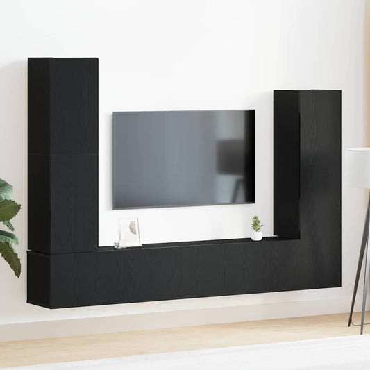 Tv-meubelset Wandgemonteerd 6 pcs Zwart Eiken Bewerkt hout is nu te koop bij PeponiXL, paradijselijk wonen!