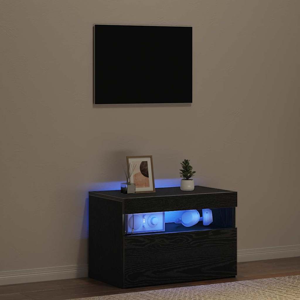 Nachtkastje Zwart Eiken 60 x 35 x 40 cm Bewerkt hout is nu te koop bij PeponiXL, paradijselijk wonen!