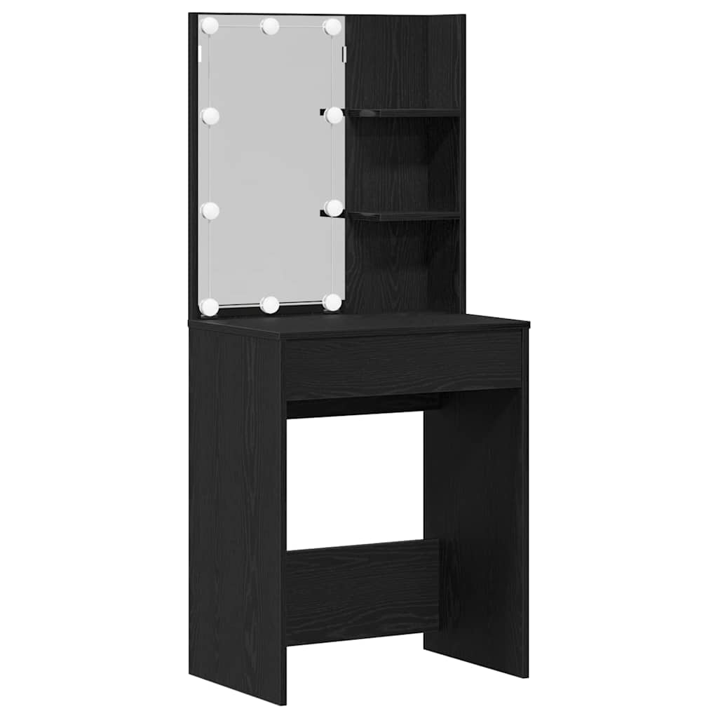 Make-up tafel set met LED 4 pcs Zwart Eiken Bewerkt hout