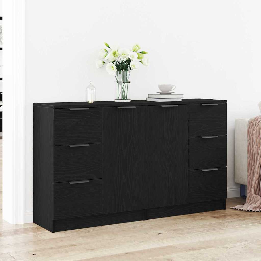 Dressoir met lade Zwart Eiken 120 x 30 x 70 cm Bewerkt hout is nu te koop bij PeponiXL, paradijselijk wonen!