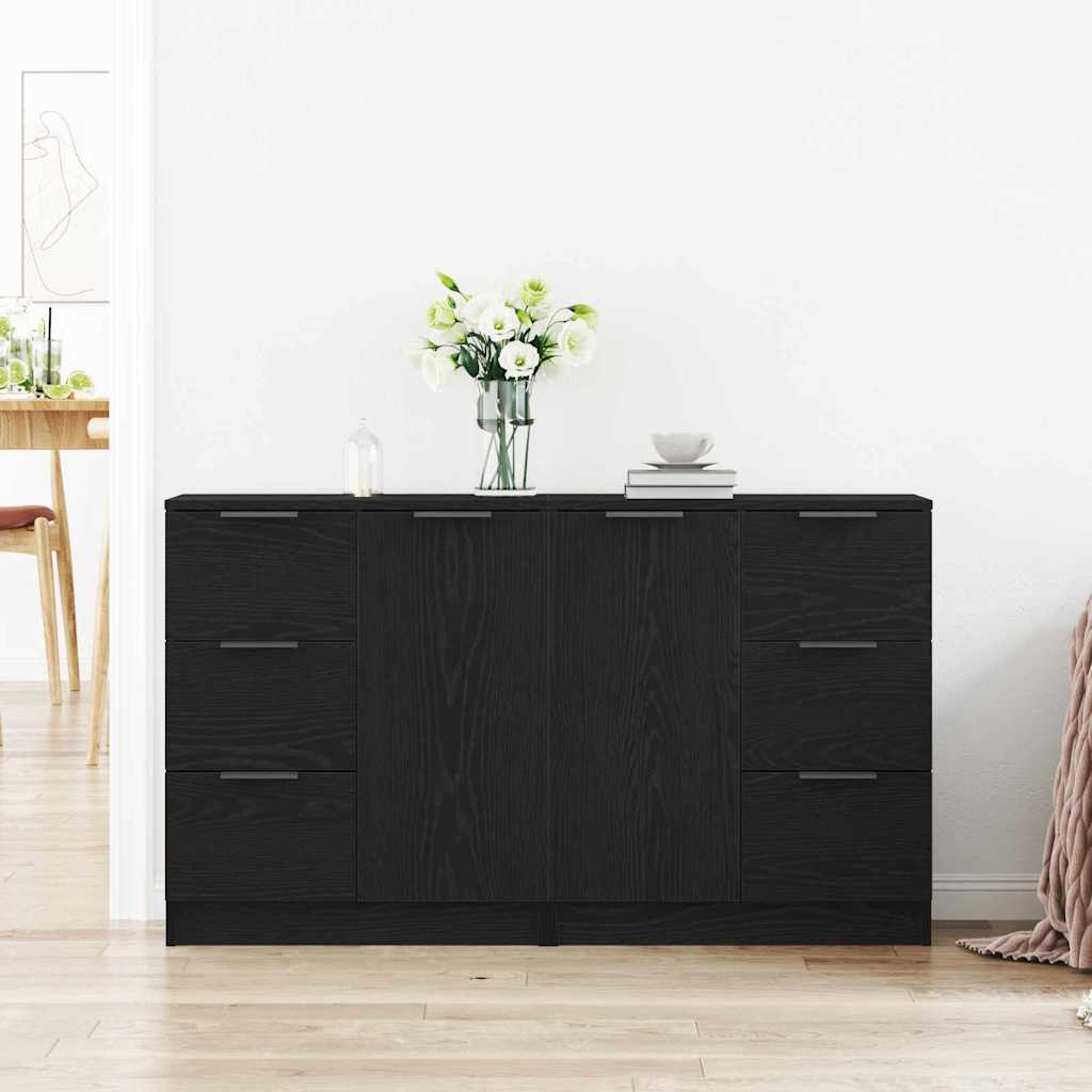 Dressoir met lade Zwart Eiken 120 x 30 x 70 cm Bewerkt hout is nu te koop bij PeponiXL, paradijselijk wonen!