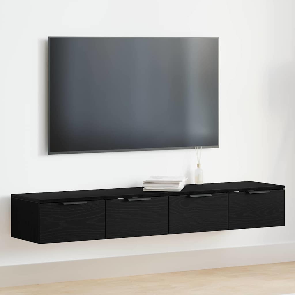 Wandkast 2 pcs Zwart Eiken 68 x 30 x 20 cm Bewerkt hout is nu te koop bij PeponiXL, paradijselijk wonen!