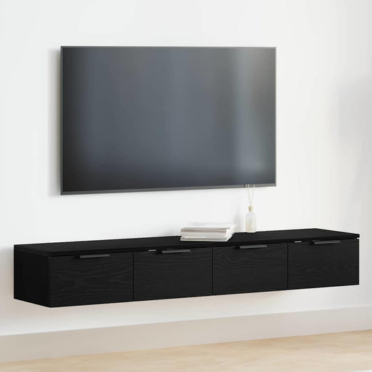 Wandkast 2 pcs Zwart Eiken 68 x 30 x 20 cm Bewerkt hout is nu te koop bij PeponiXL, paradijselijk wonen!