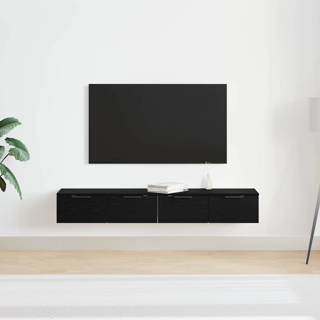 Wandkast 2 pcs Zwart Eiken 68 x 30 x 20 cm Bewerkt hout is nu te koop bij PeponiXL, paradijselijk wonen!