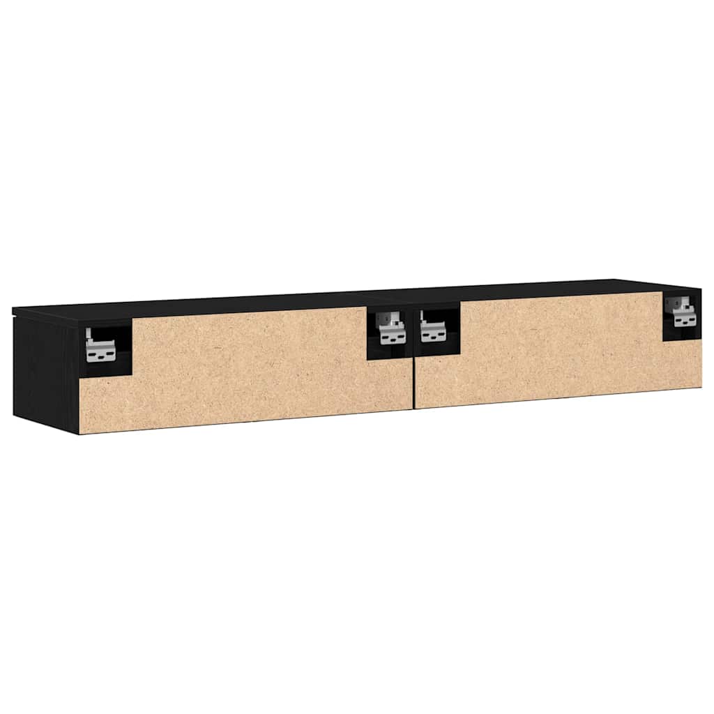 Wandkast 2 pcs Zwart Eiken 68 x 30 x 20 cm Bewerkt hout is nu te koop bij PeponiXL, paradijselijk wonen!