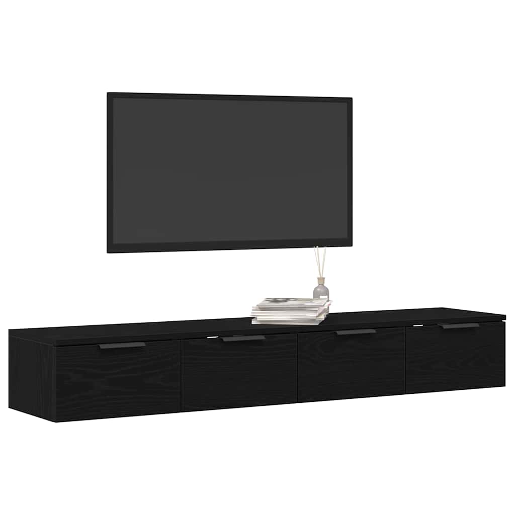 Wandkast 2 pcs Zwart Eiken 68 x 30 x 20 cm Bewerkt hout is nu te koop bij PeponiXL, paradijselijk wonen!