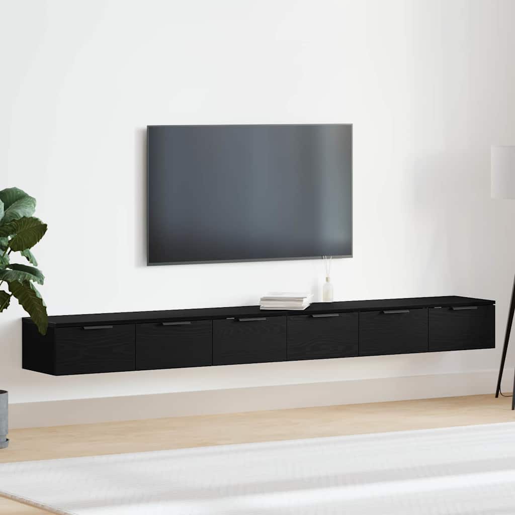 Wandkast 2 pcs Zwart Eiken 102 x 30 x 20 cm Bewerkt hout is nu te koop bij PeponiXL, paradijselijk wonen!