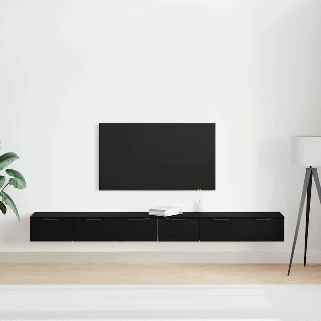 Wandkast 2 pcs Zwart Eiken 102 x 30 x 20 cm Bewerkt hout is nu te koop bij PeponiXL, paradijselijk wonen!