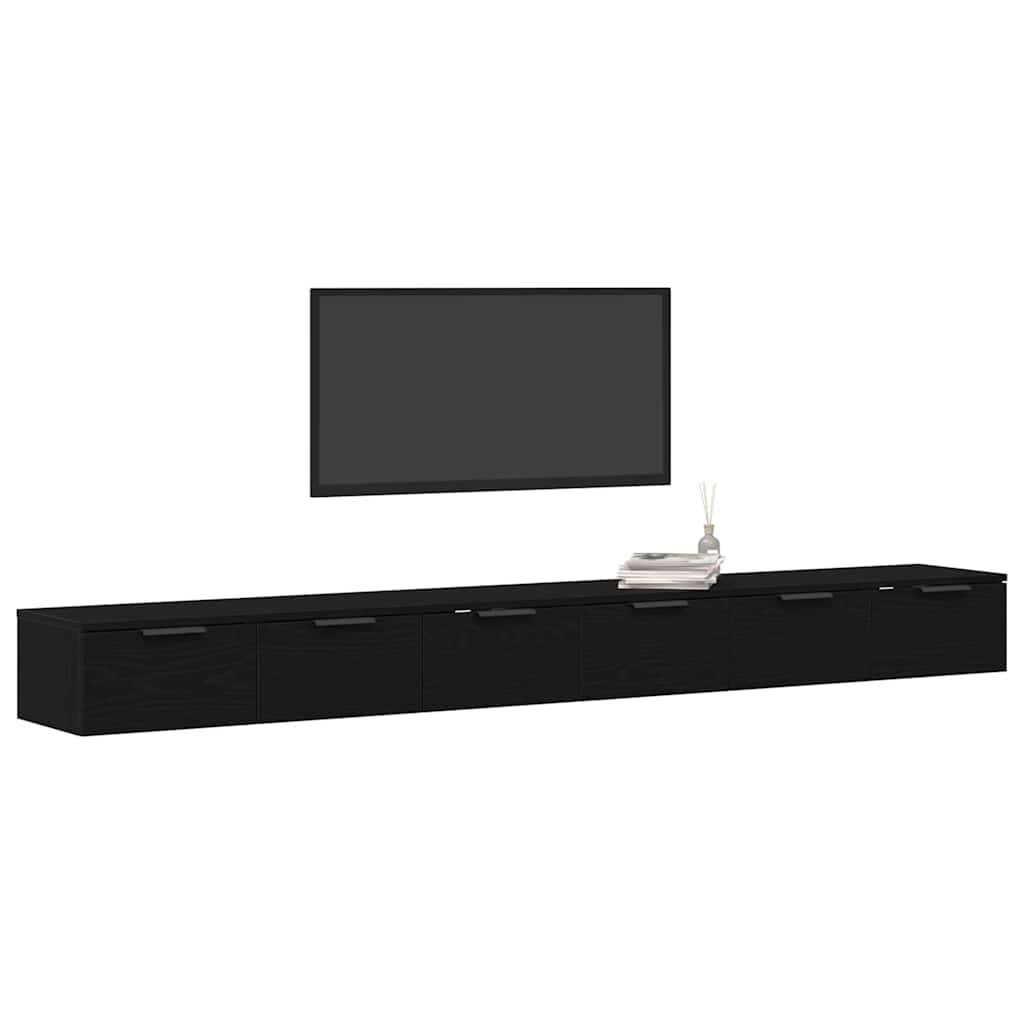 Wandkast 2 pcs Zwart Eiken 102 x 30 x 20 cm Bewerkt hout is nu te koop bij PeponiXL, paradijselijk wonen!