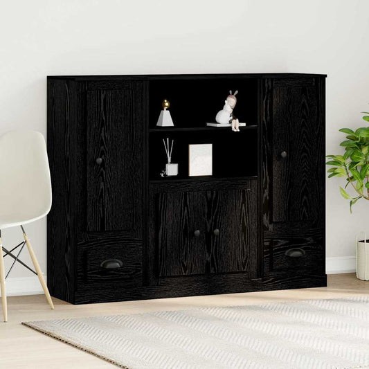 Highboard Zwart Eiken 132 x 35,5 x 103,5 cm Bewerkt hout is nu te koop bij PeponiXL, paradijselijk wonen!