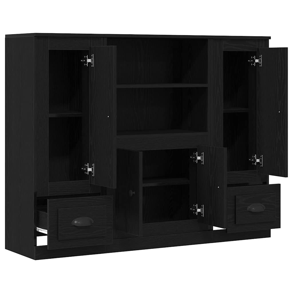 Highboard Zwart Eiken 132 x 35,5 x 103,5 cm Bewerkt hout is nu te koop bij PeponiXL, paradijselijk wonen!