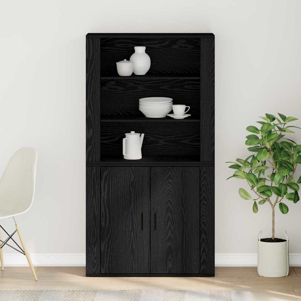 Hoge kast Zwart Eiken 80 x 33 x 150 cm Bewerkt hout is nu te koop bij PeponiXL, paradijselijk wonen!