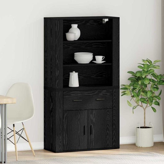 Hoge kast met lade Zwart Eiken 80 x 33 x 150 cm Bewerkt hout is nu te koop bij PeponiXL, paradijselijk wonen!