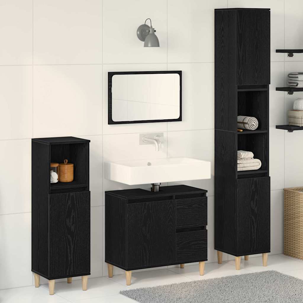 Badkamermeubelset 3 pcs Zwart Eiken Geperst Hout en Metaal is nu te koop bij PeponiXL, paradijselijk wonen!