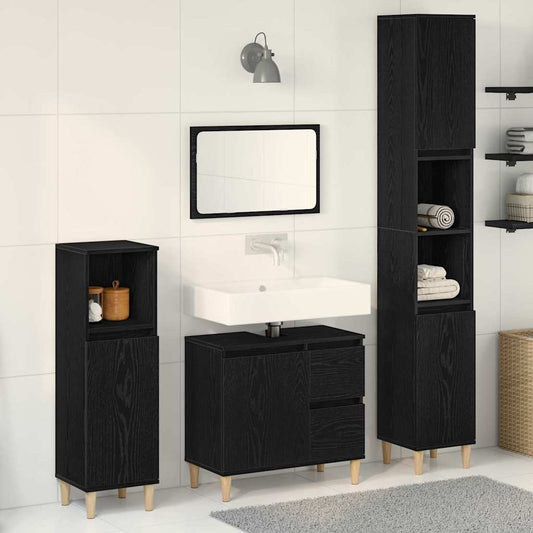 Badkamermeubelset 3 pcs Zwart Eiken Geperst Hout en Metaal is nu te koop bij PeponiXL, paradijselijk wonen!