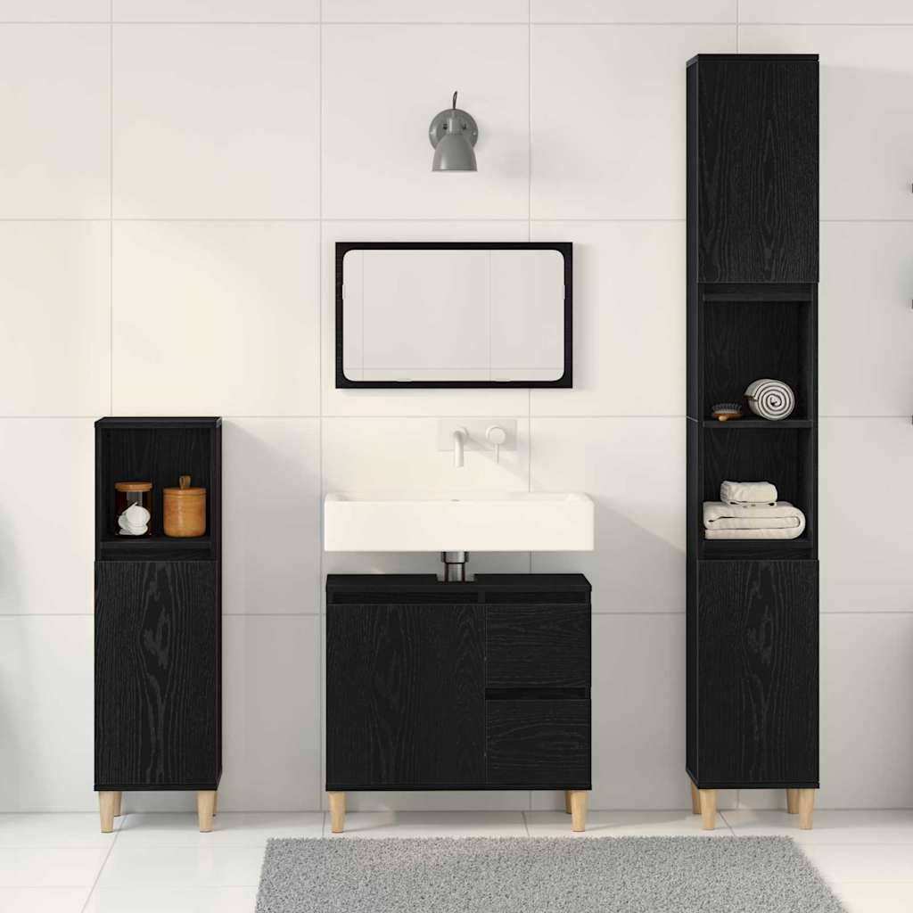 Badkamermeubelset 3 pcs Zwart Eiken Geperst Hout en Metaal is nu te koop bij PeponiXL, paradijselijk wonen!