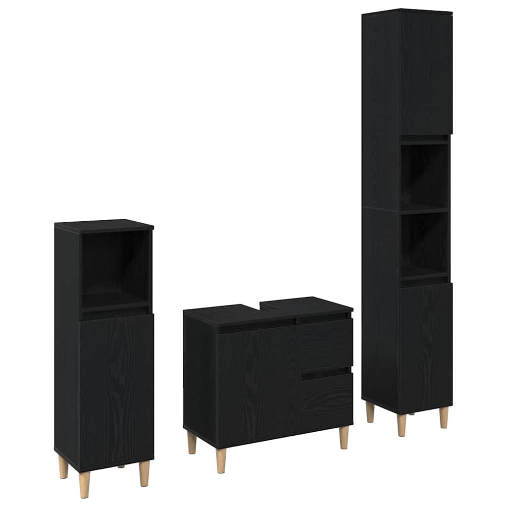 Badkamermeubelset 3 pcs Zwart Eiken Geperst Hout en Metaal is nu te koop bij PeponiXL, paradijselijk wonen!