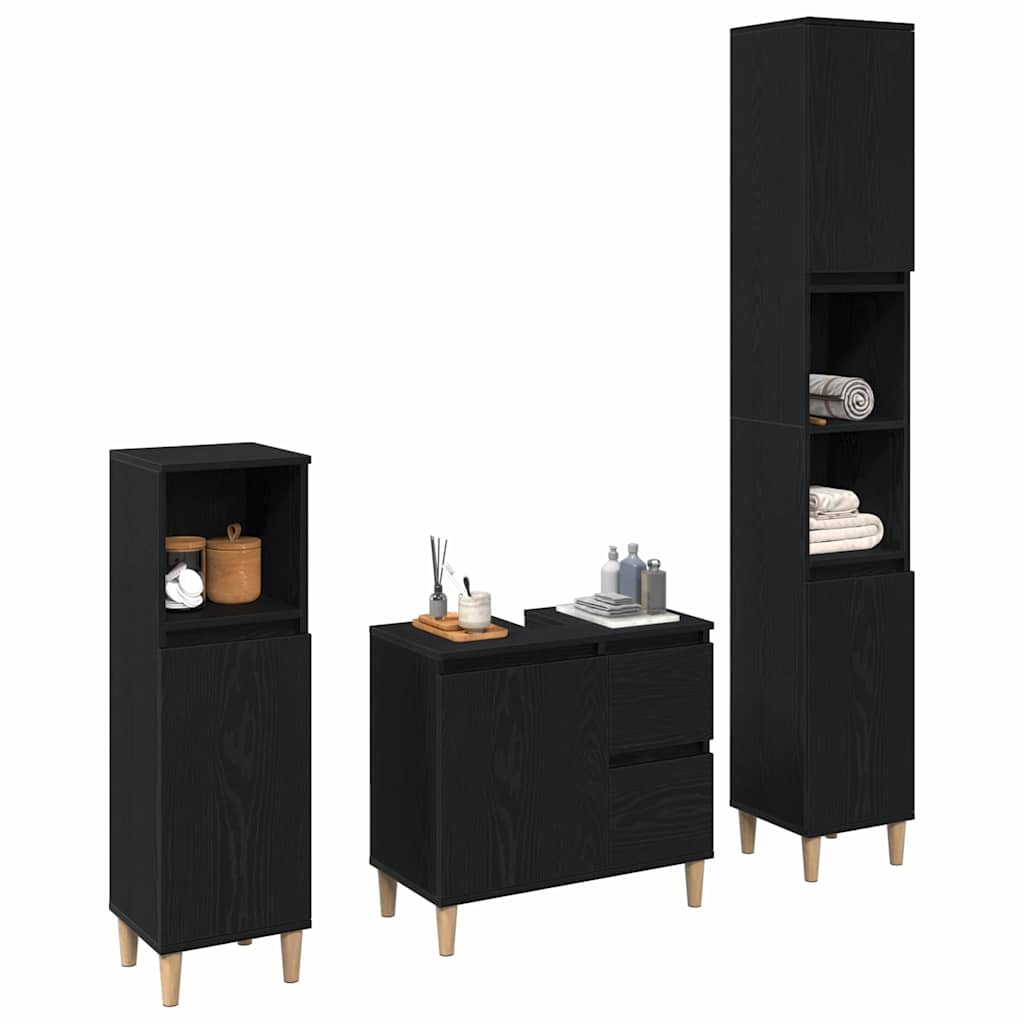 Badkamermeubelset 3 pcs Zwart Eiken Geperst Hout en Metaal is nu te koop bij PeponiXL, paradijselijk wonen!