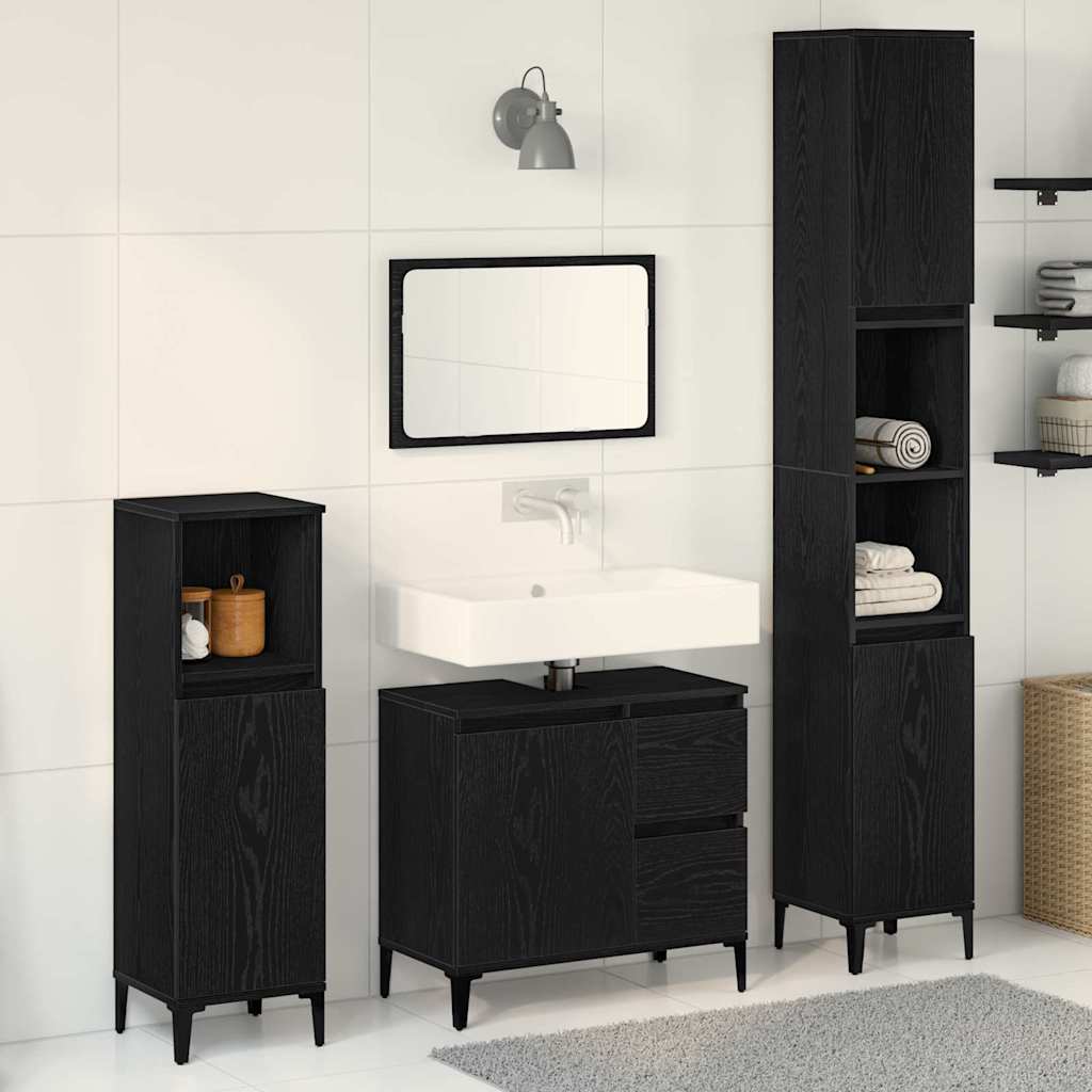 Badkamermeubelset 3 pcs Zwart Eiken Geperst Hout en Metaal is nu te koop bij PeponiXL, paradijselijk wonen!