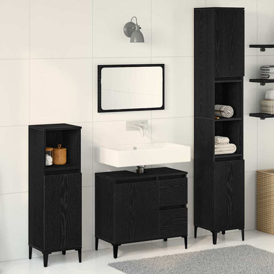 Badkamermeubelset 3 pcs Zwart Eiken Geperst Hout en Metaal is nu te koop bij PeponiXL, paradijselijk wonen!