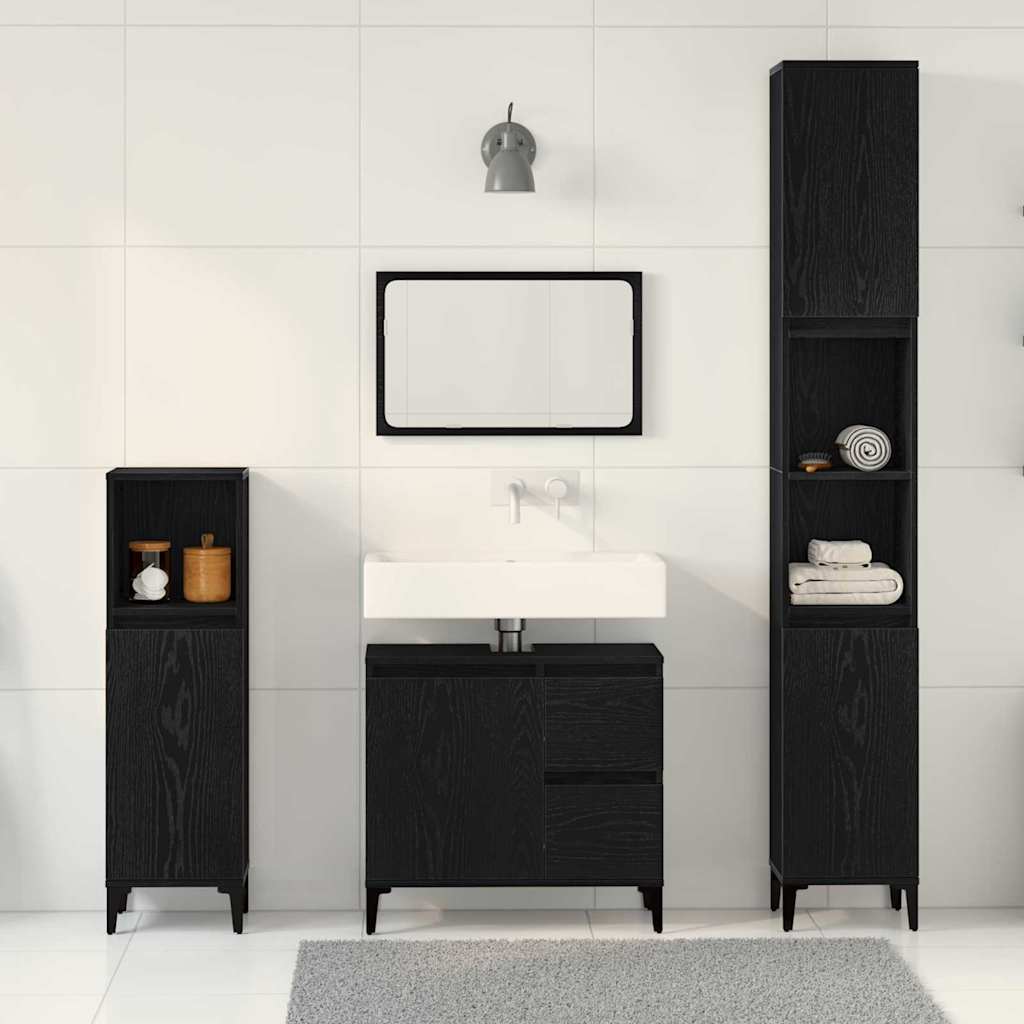 Badkamermeubelset 3 pcs Zwart Eiken Geperst Hout en Metaal is nu te koop bij PeponiXL, paradijselijk wonen!