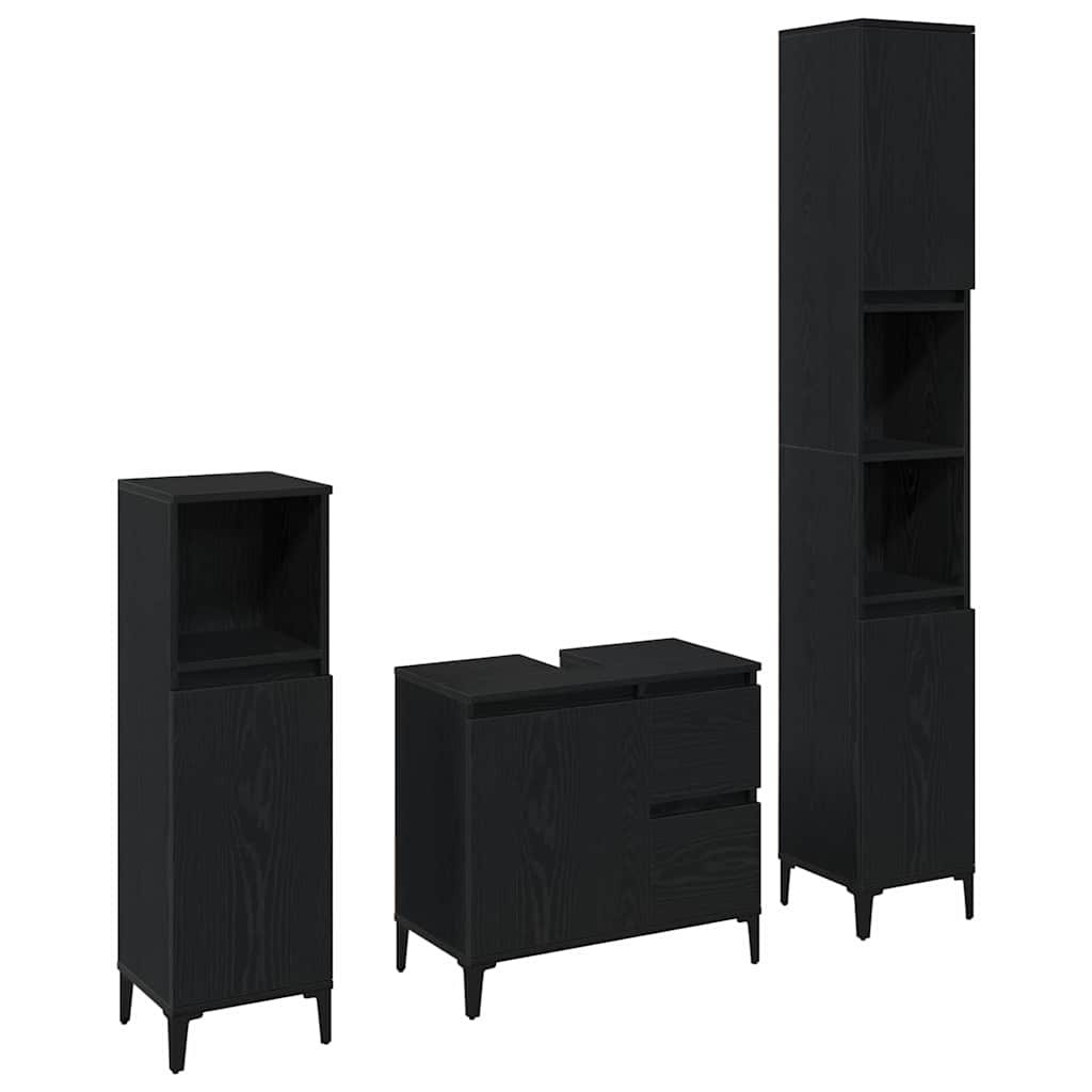 Badkamermeubelset 3 pcs Zwart Eiken Geperst Hout en Metaal is nu te koop bij PeponiXL, paradijselijk wonen!