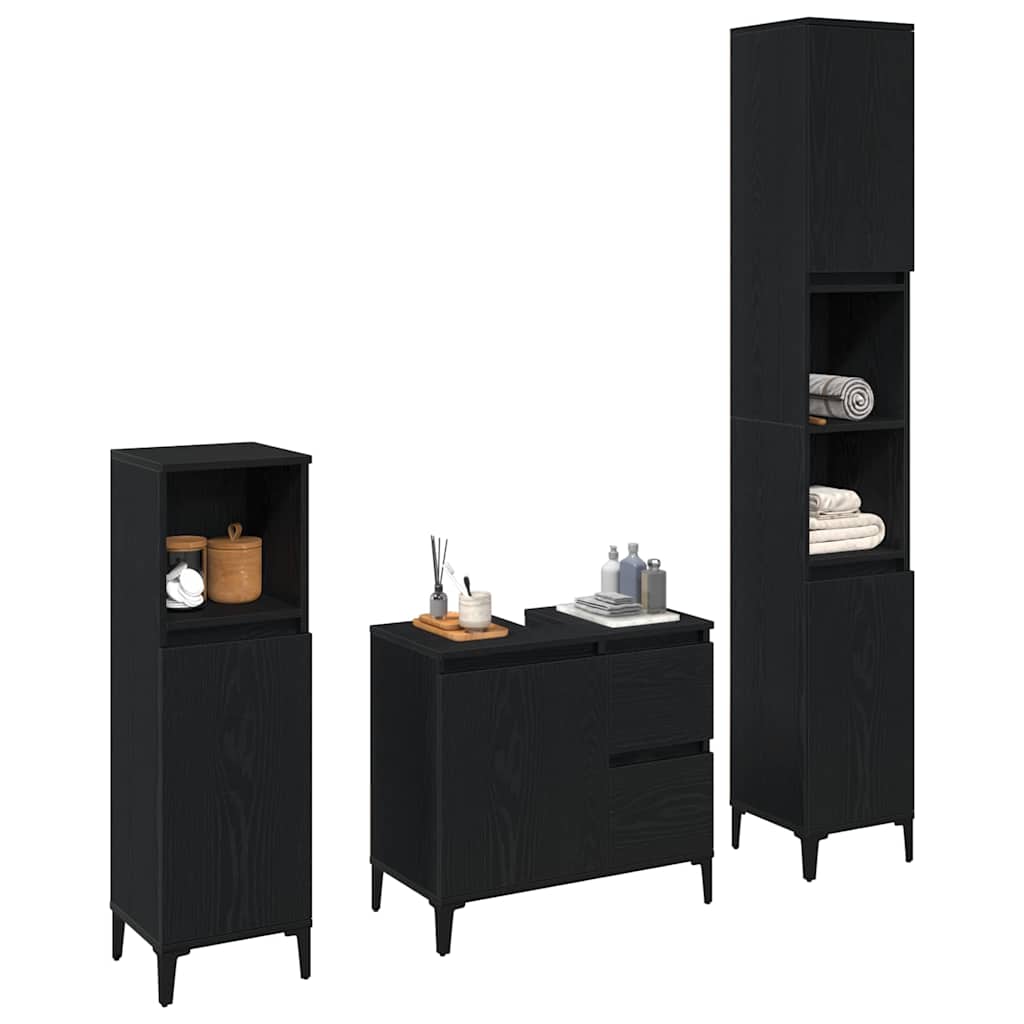 Badkamermeubelset 3 pcs Zwart Eiken Geperst Hout en Metaal is nu te koop bij PeponiXL, paradijselijk wonen!
