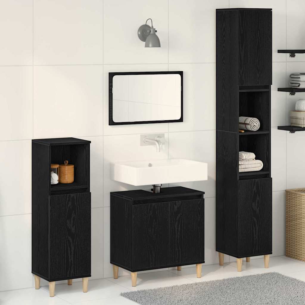 Badkamermeubelset 3 pcs Zwart Eiken Geperst Hout en Metaal is nu te koop bij PeponiXL, paradijselijk wonen!