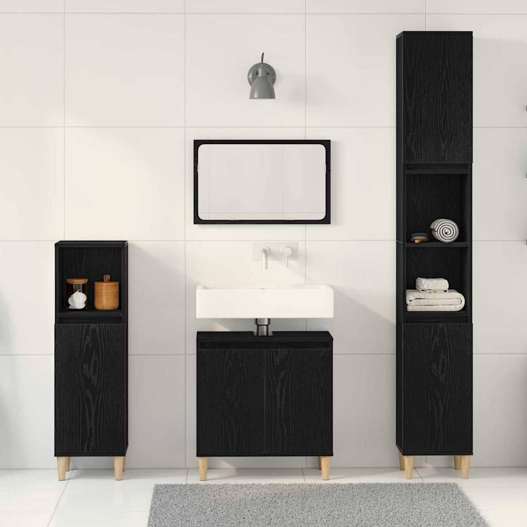 Badkamermeubelset 3 pcs Zwart Eiken Geperst Hout en Metaal is nu te koop bij PeponiXL, paradijselijk wonen!