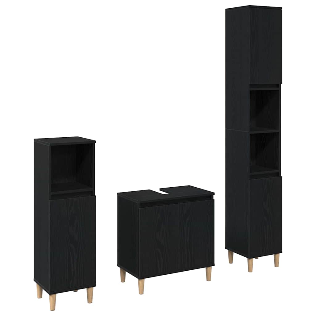 Badkamermeubelset 3 pcs Zwart Eiken Geperst Hout en Metaal is nu te koop bij PeponiXL, paradijselijk wonen!