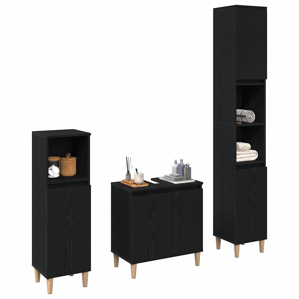 Badkamermeubelset 3 pcs Zwart Eiken Geperst Hout en Metaal is nu te koop bij PeponiXL, paradijselijk wonen!