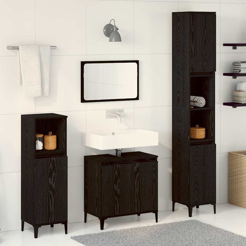 Badkamermeubelset 3 pcs Zwart Eiken Geperst Hout en Metaal is nu te koop bij PeponiXL, paradijselijk wonen!