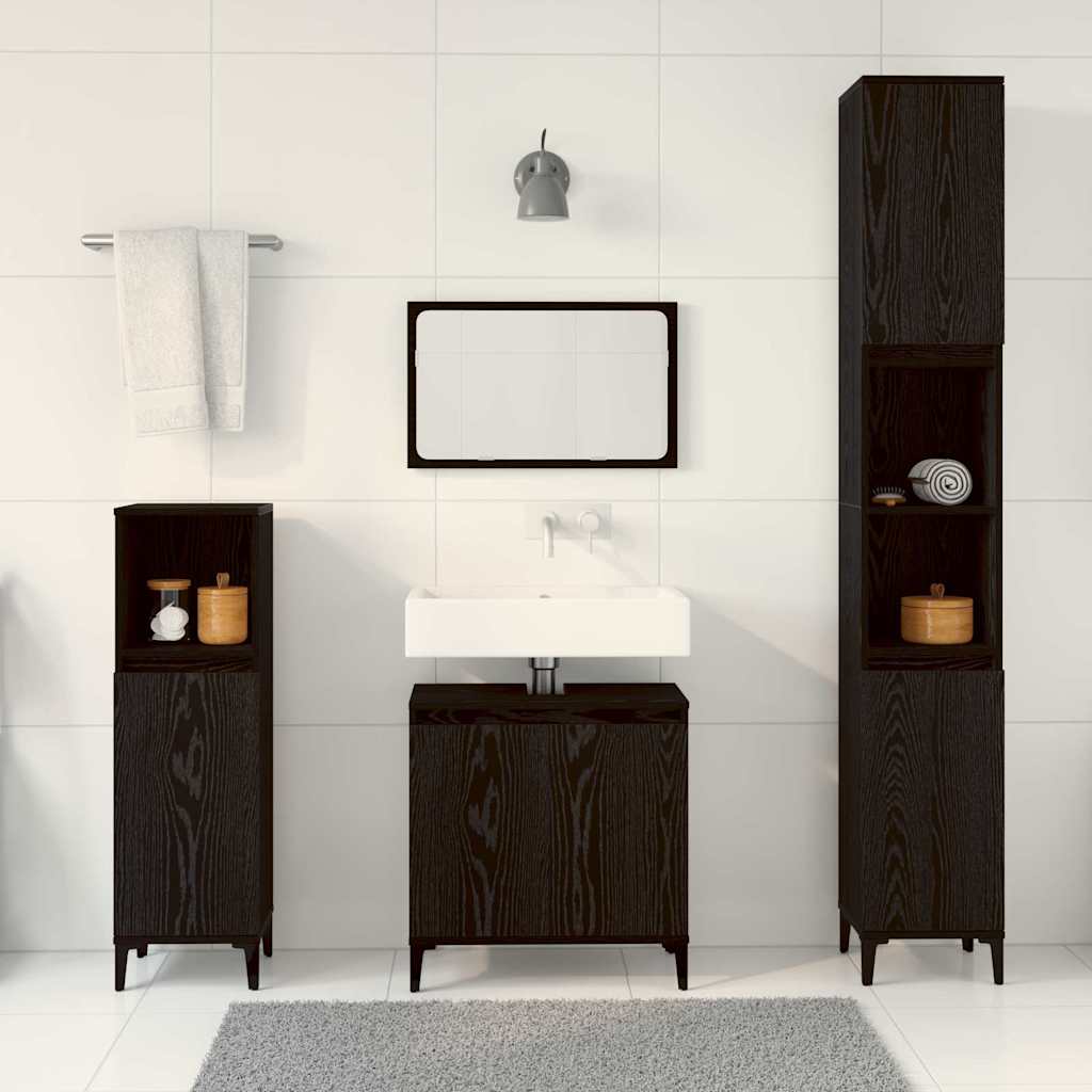 Badkamermeubelset 3 pcs Zwart Eiken Geperst Hout en Metaal is nu te koop bij PeponiXL, paradijselijk wonen!