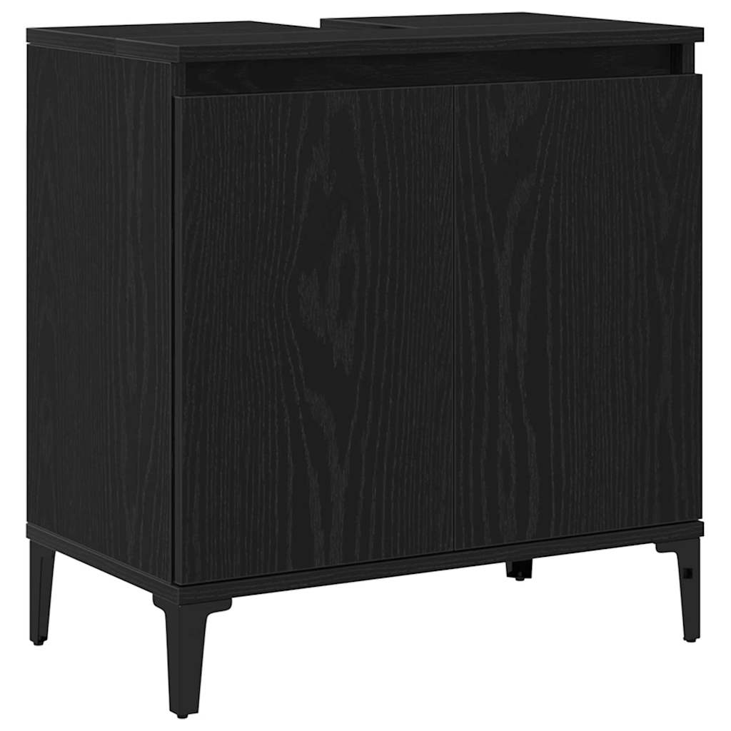 Badkamermeubelset 3 pcs Zwart Eiken Geperst Hout en Metaal is nu te koop bij PeponiXL, paradijselijk wonen!