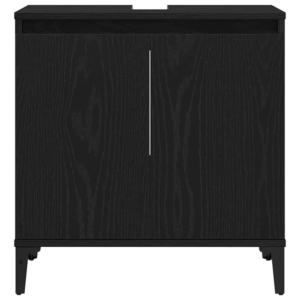 Badkamermeubelset 3 pcs Zwart Eiken Geperst Hout en Metaal is nu te koop bij PeponiXL, paradijselijk wonen!