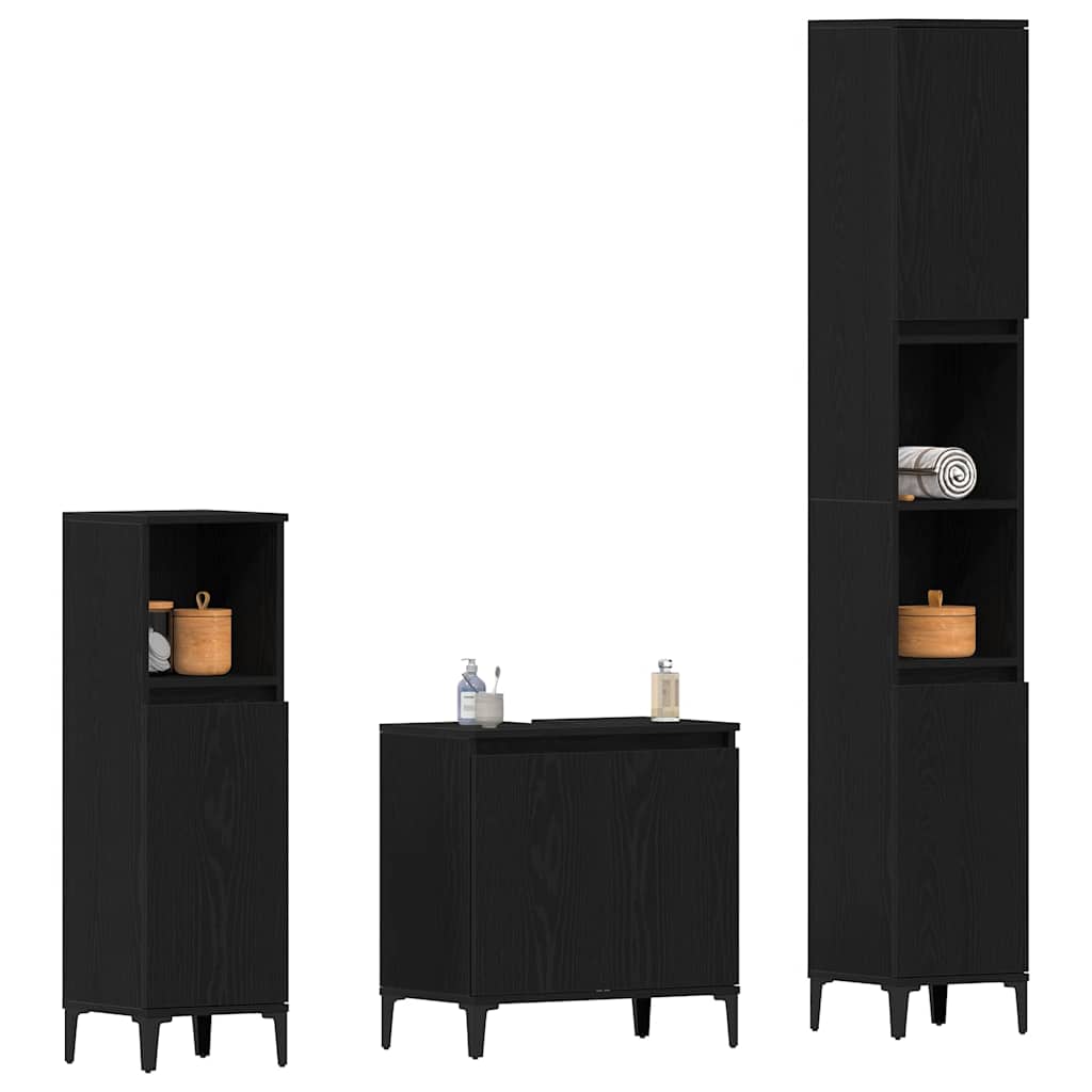 Badkamermeubelset 3 pcs Zwart Eiken Geperst Hout en Metaal is nu te koop bij PeponiXL, paradijselijk wonen!
