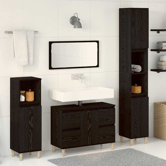 Badkamermeubelset 3 pcs Zwart Eiken Geperst Hout en Metaal is nu te koop bij PeponiXL, paradijselijk wonen!