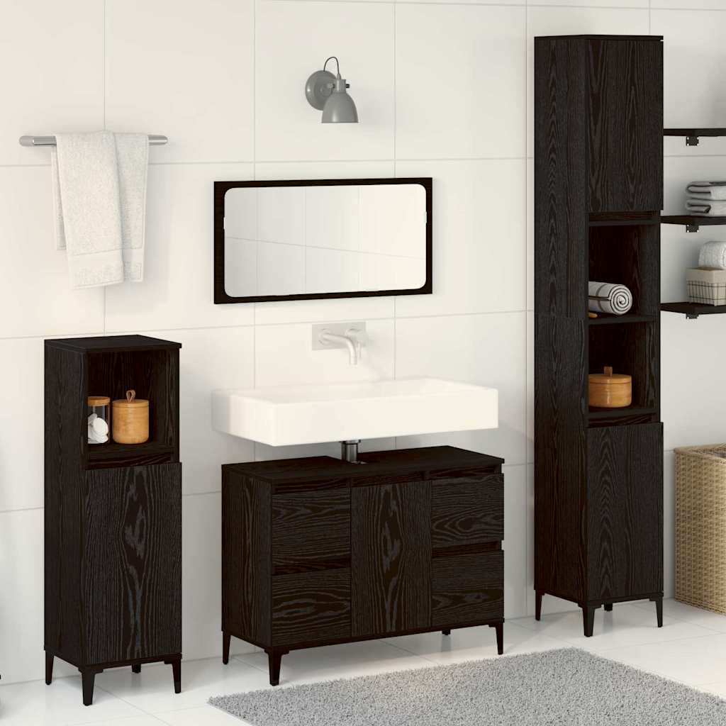 Badkamermeubelset 3 pcs Zwart Eiken Geperst Hout en Metaal is nu te koop bij PeponiXL, paradijselijk wonen!